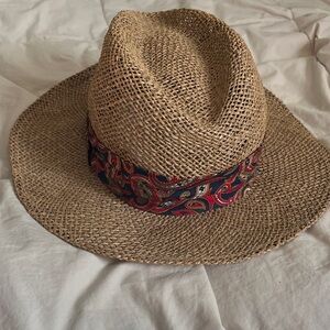 Town Talk Straw Hat with Colorful Paisley Band
